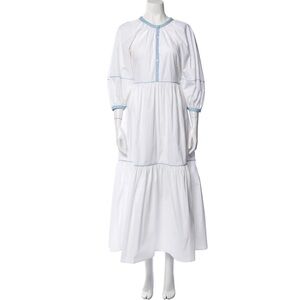 STAUD White and Blue Long Sleeve Dress